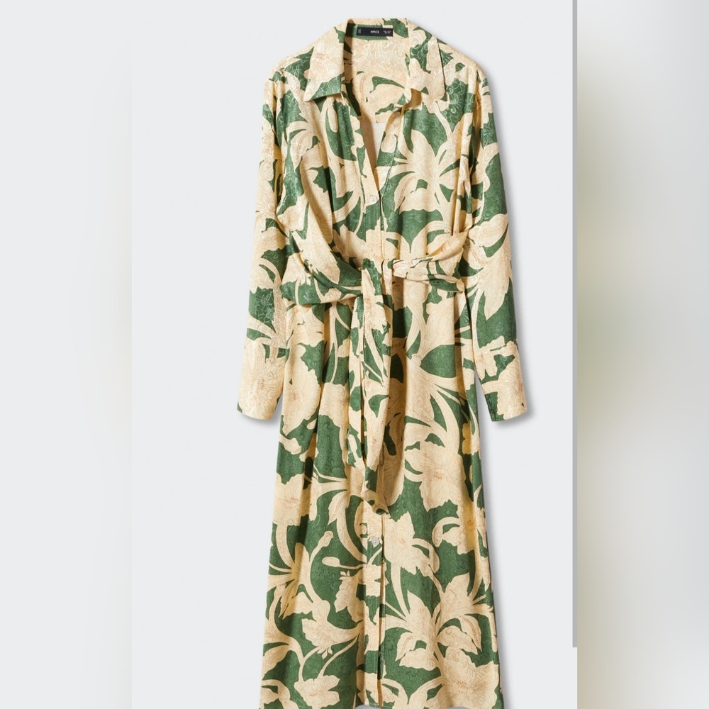 MANGO green and cream Jacquard Dress - Picture 2 of 8